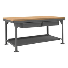 Heavy-Duty Work Table: 72" Wide, 6 to 34-1/4" High, Powder Coated & Textured, Steel Top, Steel Base, Gray