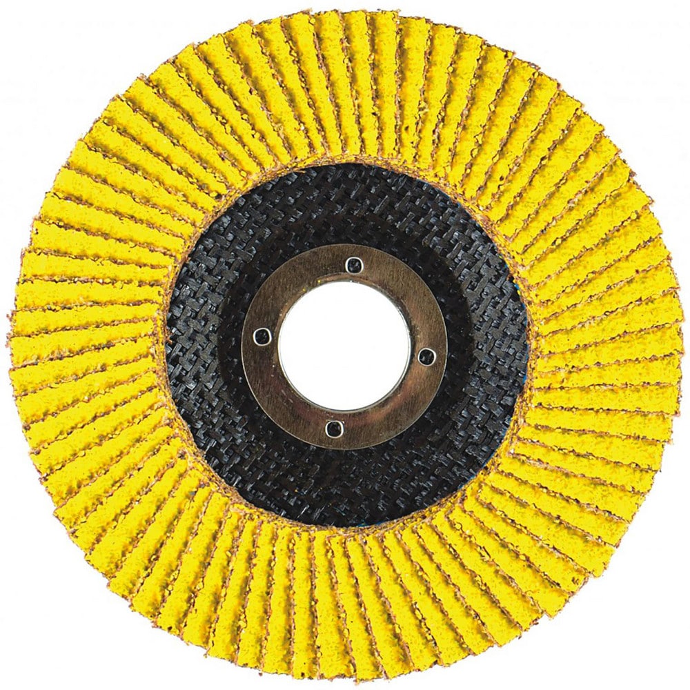 Flap Disc:  4" Dia, 5/8" Hole, 50 Grit, Ceramic Alumina, Type 27