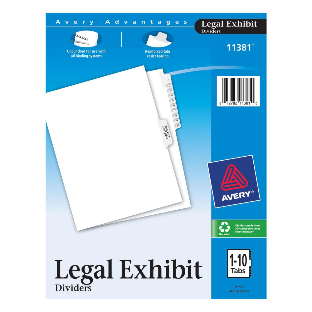 11 x 8 1/2" 1 to 10" Label, 11 Tabs, Unpunched, Preprinted Divider