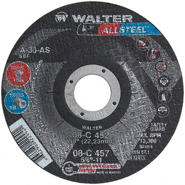 Depressed-Center Wheel: Type 27, 4-1/2" Dia, 1/8" Thick, 7/8" Hole, Aluminum Oxide