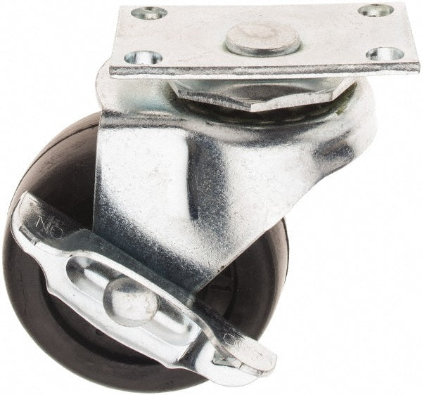 Swivel Top Plate Caster: Soft Rubber, 2" Wheel Dia, 13/16" Wheel Width, 75 lb Capacity, 2-5/8" OAH