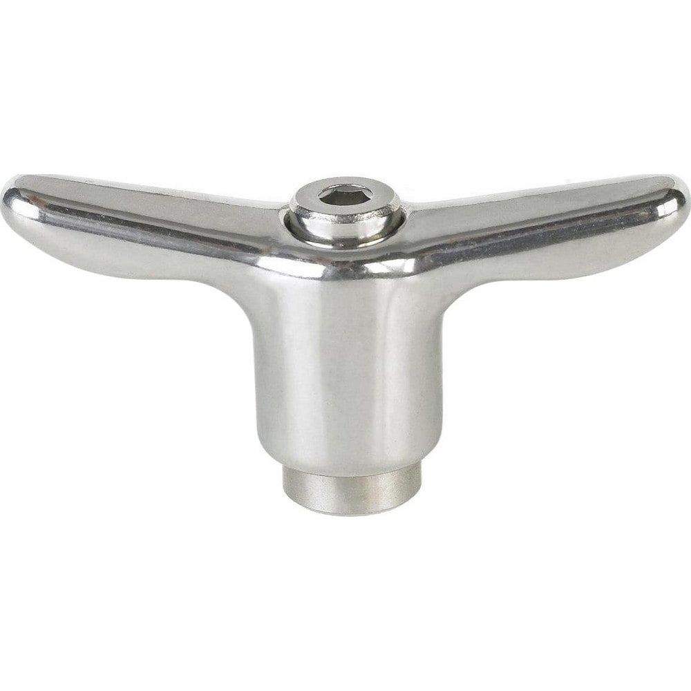 Adjustable Clamping Handle: T-Handle, M6x1 Thread, Stainless Steel Handle, 13.50 mm Hub Dia, Silver