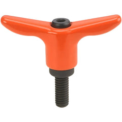 Adjustable Clamping Handle: T-Handle, M10x1.5 Thread, Die Cast Zinc Handle, 19.00 mm Hub Dia, Orange