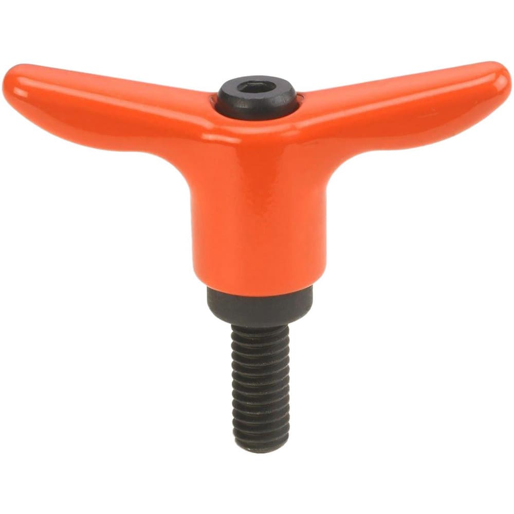 Adjustable Clamping Handle: T-Handle, 3/8-16 Thread, Die Cast Zinc Handle, 0.5300" Hub Dia, Orange