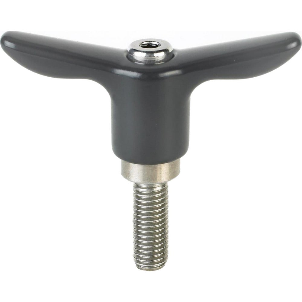 Adjustable Clamping Handle: T-Handle, #10-24 Thread, Stainless Steel Handle, 0.3900" Hub Dia, Black