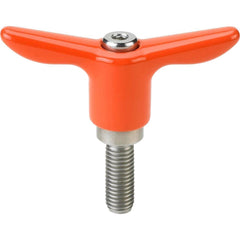 Adjustable Clamping Handle: T-Handle, #10-32 Thread, Stainless Steel Handle, 0.3900" Hub Dia, Orange