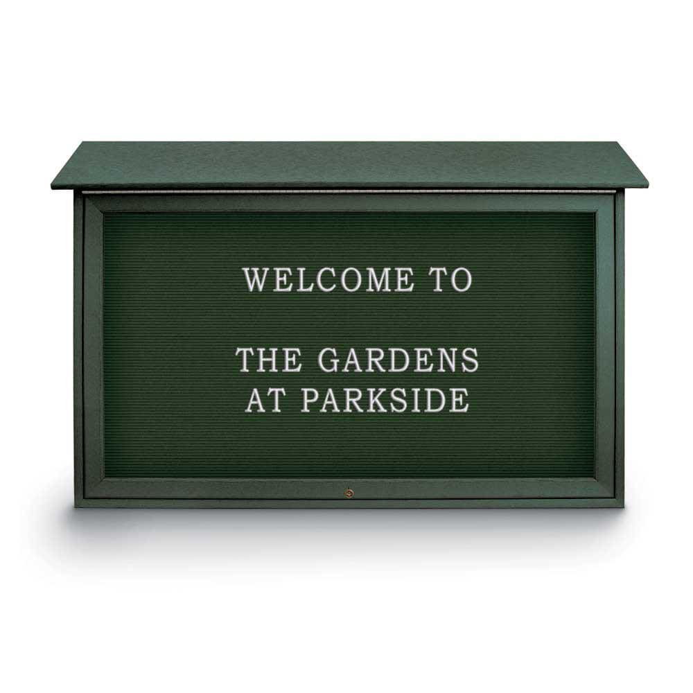 Enclosed Letter Board: 45" Wide, 30" High, Recycled Plastics, Woodland Green