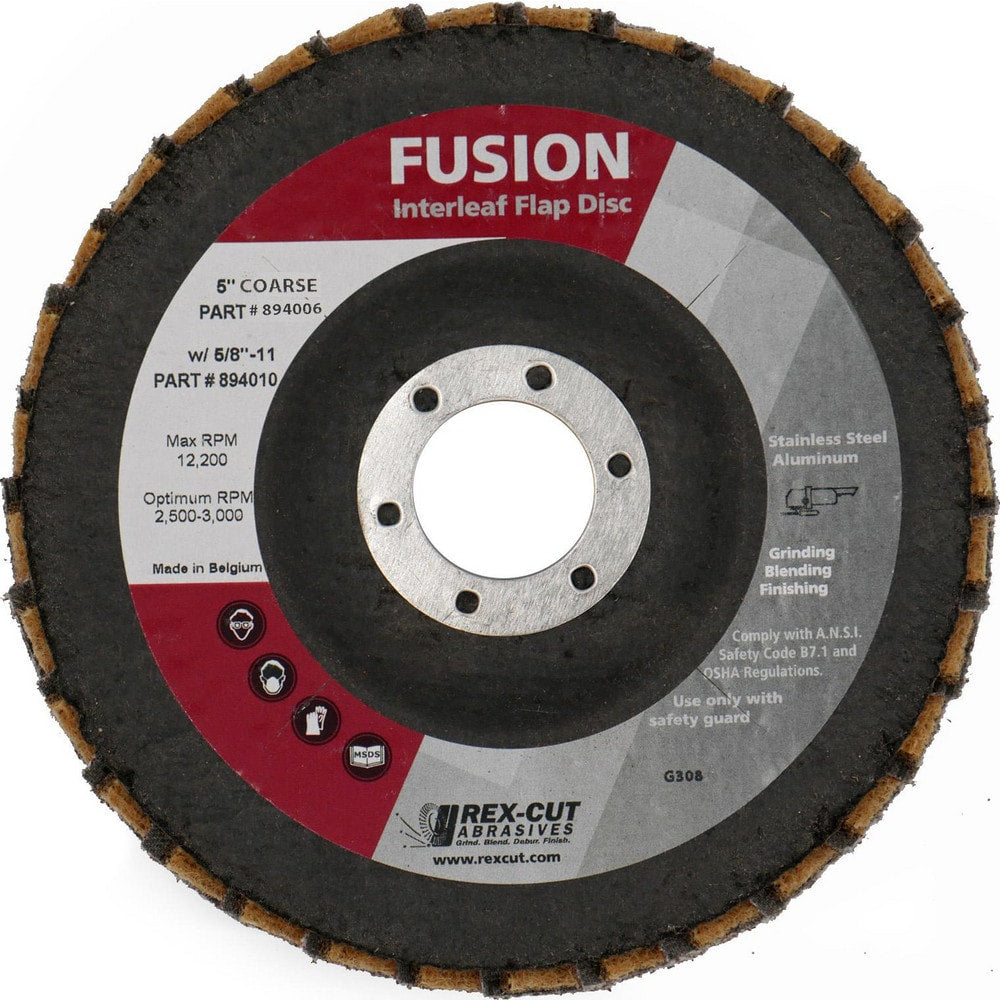 Flap Disc:  5" Dia, 7/8" Hole, 40 Grit, Aluminum Oxide, Type 27