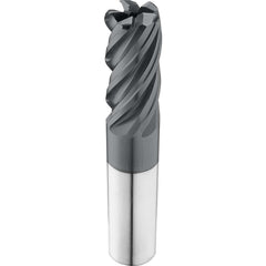 Corner Radius End Mill: 1" Dia, 3" LOC, 0.0900" Radius, 5 Flute, Solid Carbide