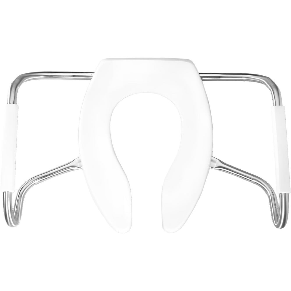 Toilet Seats; Type: Safety Arm, Open; Style: Elongated; Material: Plastic; Color: White; Outside Width: 14.250 in; Inside Width: 7.6250 in; Hinge Design: Stay-Tite;External Check;Stainless Steel; Length (Inch): 18.44 in