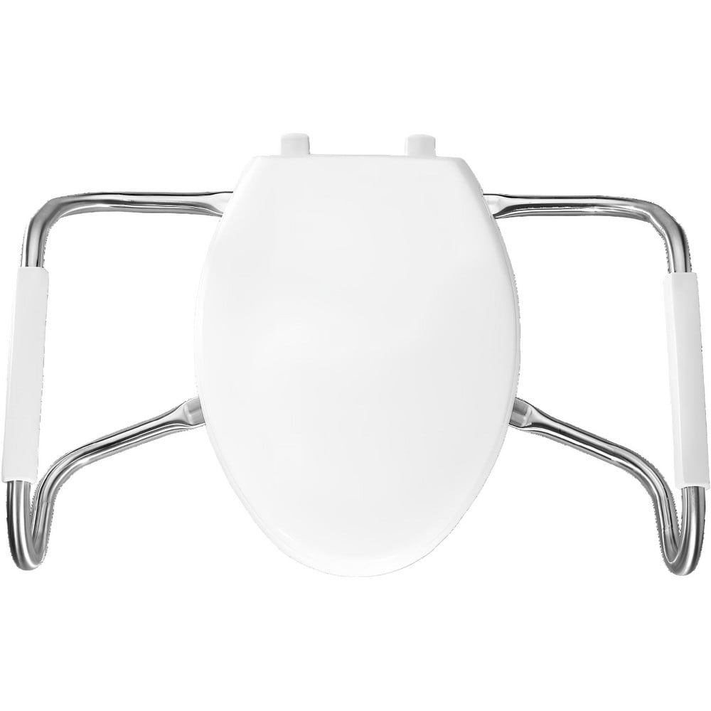 Toilet Seats; Type: Safety Arm, Open; Style: Elongated; Material: Plastic; Color: White; Outside Width: 14.188 in; Inside Width: 8.1880 in; Hinge Design: Stay-Tite;External Check;Stainless Steel; Length (Inch): 18.56 in