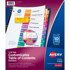 11 x 8 1/2" 1 to 10" Label, 10 Tabs, 3-Hole Punched, Preprinted Tab Dividers