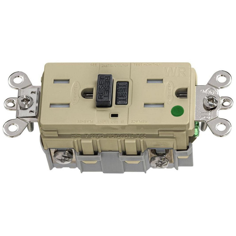 GFCI Receptacles; Grade: Industrial, Hospital; Receptacle Type: Duplex; NEMA Configuration: 5-15R; Reset Type: Manual; Body Material: PC/PBT; Color: Ivory