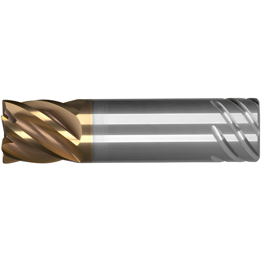 Corner Radius End Mill: 1-1/4" Dia, 6" LOC, 0.0900" Radius, 6 Flute, Solid Carbide