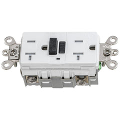 GFCI Receptacles; Grade: Industrial; Color: White; NEMA Configuration: 5-20R; Amperage: 20; Reset Type: Manual; Voltage: 125 VAC; Wiring Method: Side; Back; Flange Style: No Flange; Resistance Features: Weather Resistant; Tamper Resistant; Number of Phase