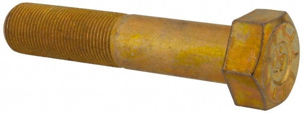 Hex Head Cap Screw: 1-14, 5" Length Under Head, Grade L9 Steel, Yellow Zinc Dichromate Finish