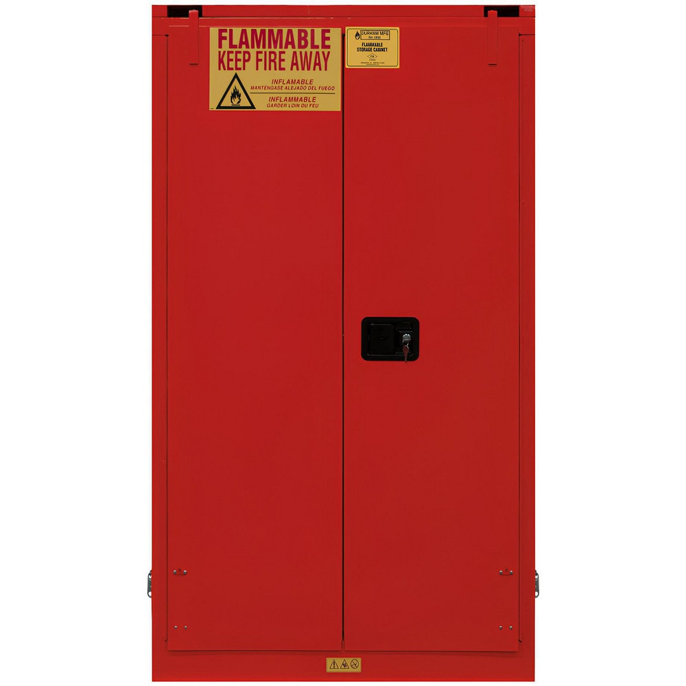 Flammable & Hazardous Storage Cabinets:  60.000 gal Drum, 2.000 Door,  2 Shelf,  Self Closing,  Red