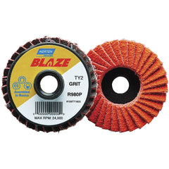 Flap Disc:  3" Dia, 120 Grit, Ceramic Alumina, Flat