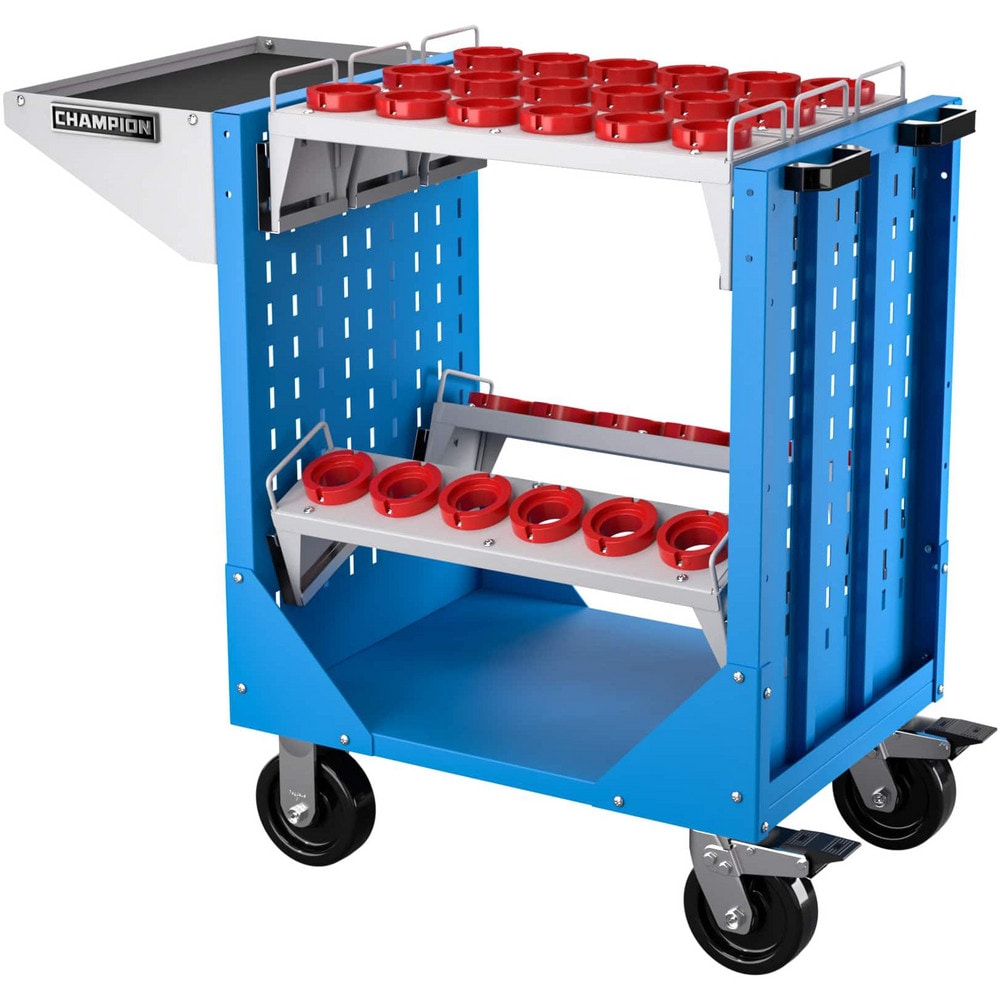 CNC Storage Carts; Style: HSK; Taper Size: HSK63; Tool Type: HSK; Caster Type: Swivel, Fixed; Color: Bright Blue; Tool Capacity: 3600; Material: Steel; Load Capacity (Lb.