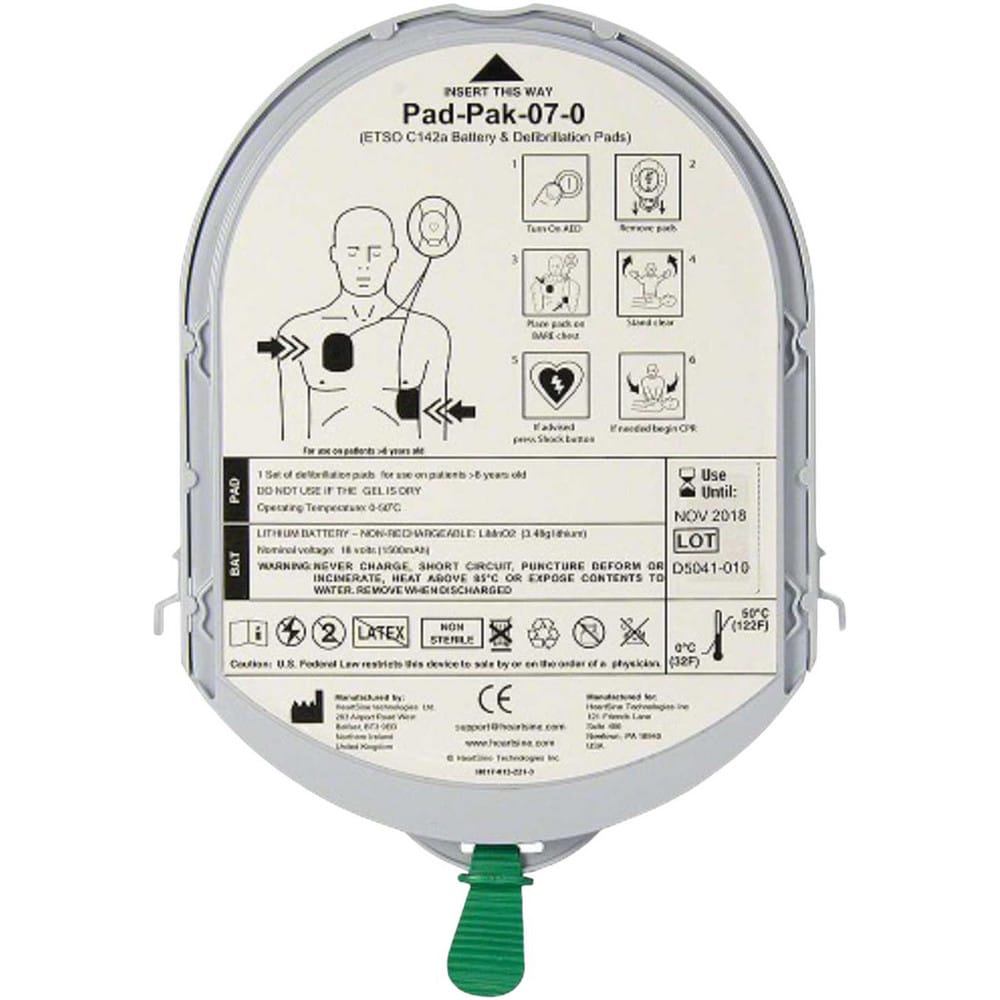 Defibrillator (AED) Accessories; Type: Aviation Pad-Pak; Number Of Batteries: 1; Batteries Included: Yes