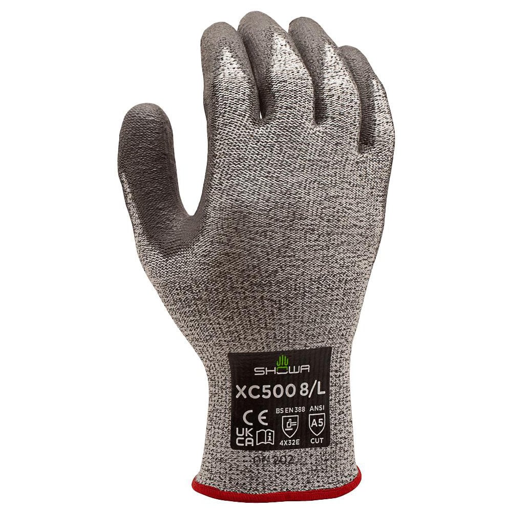 Cut & Abrasion-Resistant Gloves: SHOWA XC500, Size Small, ANSI Cut A5, ANSI Puncture 0, Polyurethane, HPPE & Stainless Steel