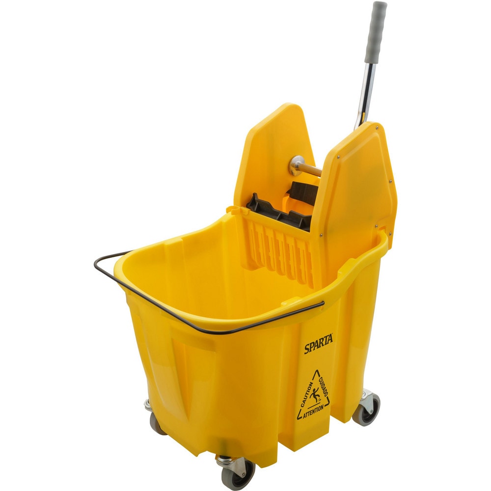 Mop Buckets & Wringers; Connection Type: None; Mop Capacity: 35; Handle Material: Ergonomic Dual Component; Color: Yellow; Features: Color-Coded Design, Anti-Splash Technology, Non-Marking Casters, Down Press Wringer, Anti-Tip, Durable Material, Ergonomic