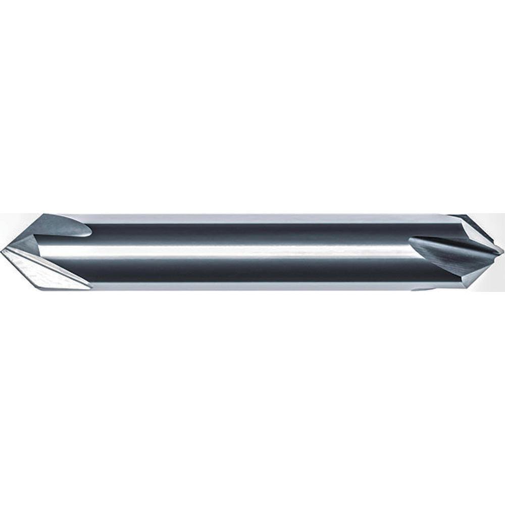 Chamfer Mill: 1/4" Dia, 1/4" Shank Dia, 160.00 deg, 4 Flute, Solid Carbide, Double End