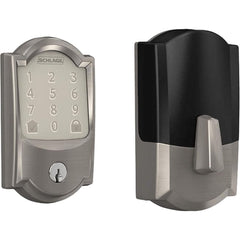 Deadbolts; Deadbolt Type: Deadlatch; Lock Type: Single Cylinder; Key Type: Key Codeable; Mount Type: Surface; Material: Metal; Minimum Door Thickness: 1.375 in; Maximum Door Thickness: 1.75; Finish: Satin Nickel