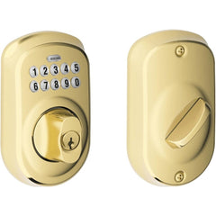 Deadbolts; Deadbolt Type: Deadbolt; Lock Type: Single Cylinder; Key Type: Key Codeable; Mount Type: Surface; Material: Metal; Minimum Door Thickness: 1.375 in; Maximum Door Thickness: 1.75; Finish: Brass