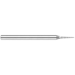 Tapered End Mill: 10 deg Angle per Side, 1/64" Small Dia, 0.1500" LOC, 4 Flute, Tapered End