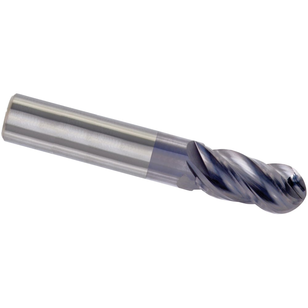 Ball End Mill: 5/16" Dia, 13/16" LOC, 4 Flute, High Speed Steel