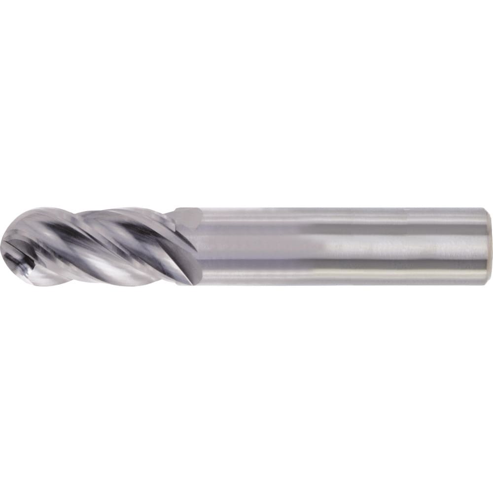 Ball End Mill: 5/16" Dia, 13/16" LOC, 4 Flute, High Speed Steel