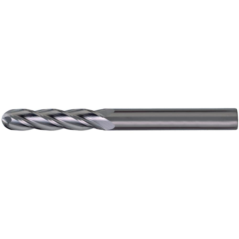 Ball End Mill: 1/4" Dia, 1-1/8" LOC, 4 Flute, Solid Carbide