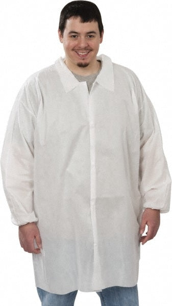 Lab Coat: White, Disposable, Small, 40G, Pack