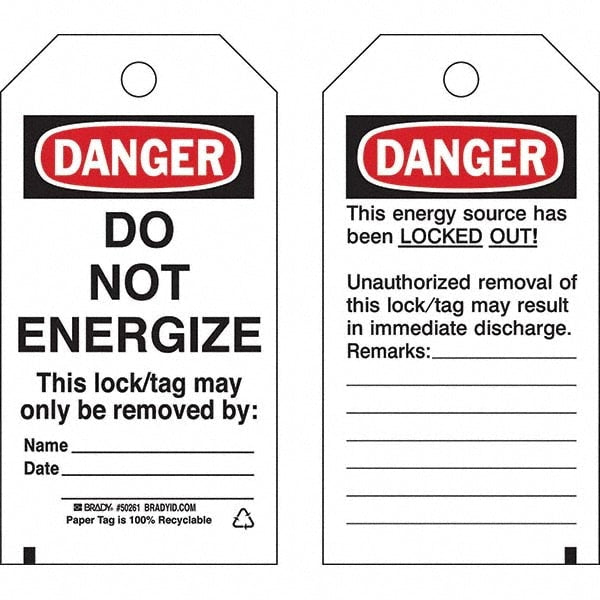 Energy Isolation Tag: 5-3/4" High, 3" Wide, Paper, "DANGER"