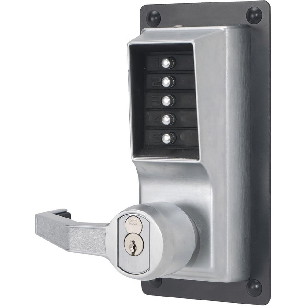 Lever Locksets; Lockset Type: Rim Exit Trim with Keypad; Key Type: Less Core; Back Set: 2-3/4; Cylinder Type: Less Core; Material: Metal; Door Thickness: 1 3/8 - 1 3/4; Finish: Satin Chrome