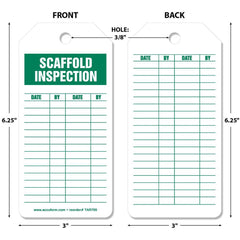 Inspection Tag: Rectangle, 6-1/4" High, Synthetic Paper, "SCAFFOLDSPECTION"