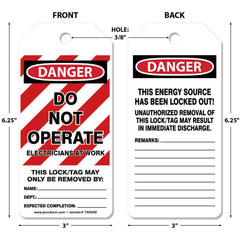 Lockout Tag: Rectangle, 6-1/4" High, Synthetic Paper, "DANGER"