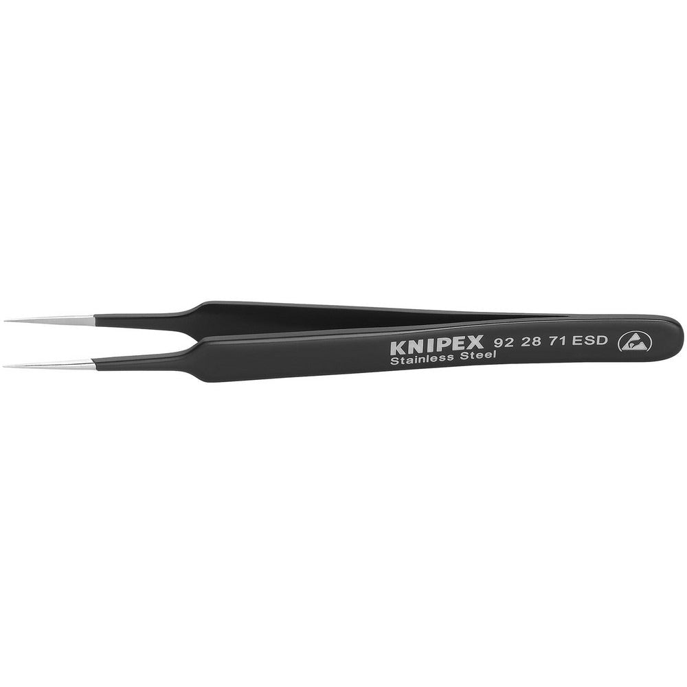 Tweezers; Tweezer Type: ESD Safe; Pattern: Smooth Pointed Tip and Serrated Bent Tip; Material: Stainless Steel; Tip Type: Extra Fine; Tip Shape: Pointed; Overall Length (Inch): 4-1/4; Grip Style: Smooth