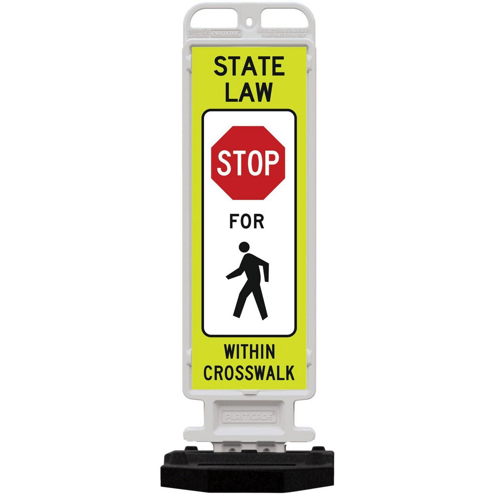 Pedestrian Crossing Sign:  A-Frame, STOP, " STATE LAW STOP FOR PEDESTRIAN WITHIN CROSSWALK"