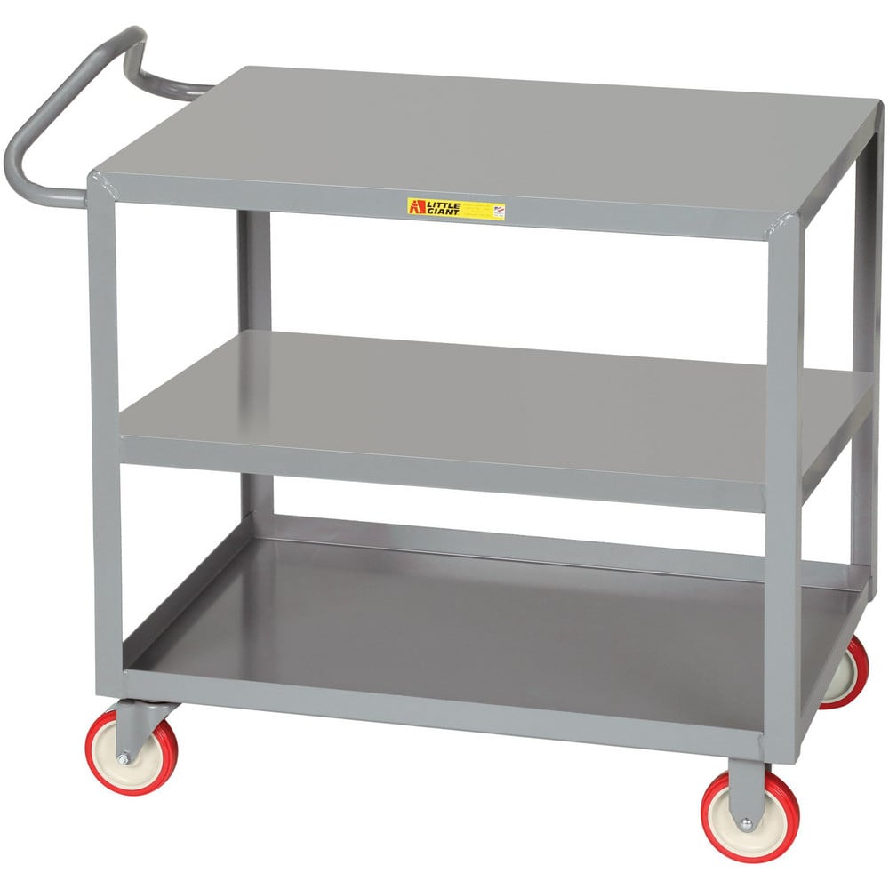 Ergonomic Handle Shelf Utility Cart: 53-1/2" Long, 24" Wide, Steel, 1200 lb Capacity, Gray