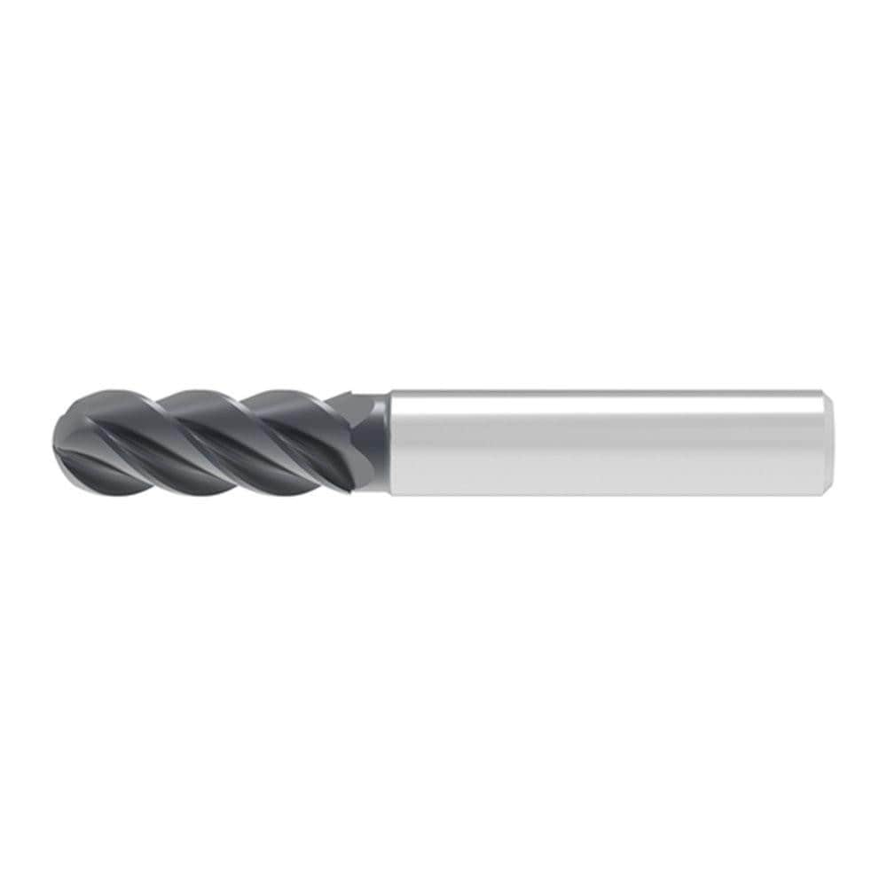 Ball End Mill: 6.00 mm Dia, 13.00 mm LOC, 4 Flute, Solid Carbide