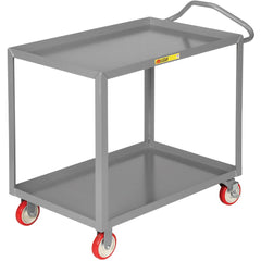 Ergonomic Handle Shelf Utility Cart: 66" Long, 30" Wide, Steel, 1200 lb Capacity, Gray