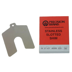 Metal Shim Stock: Slotted, 0.1000" Thick, 2" Long, 2" Wide, Stainless Steel