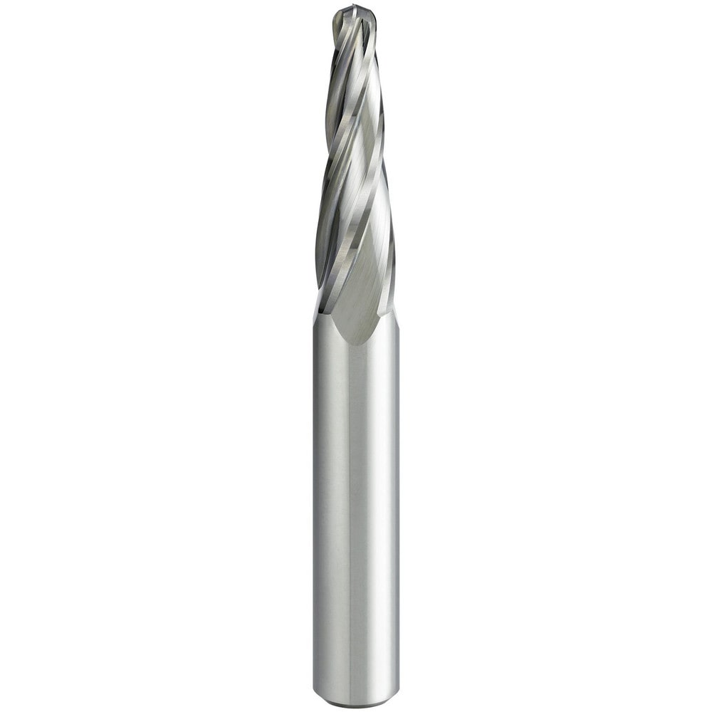 Tapered End Mill: 4 deg Angle per Side, 4.00 mm Small Dia, 30.00 mm LOC, 4 Flute, Ball End