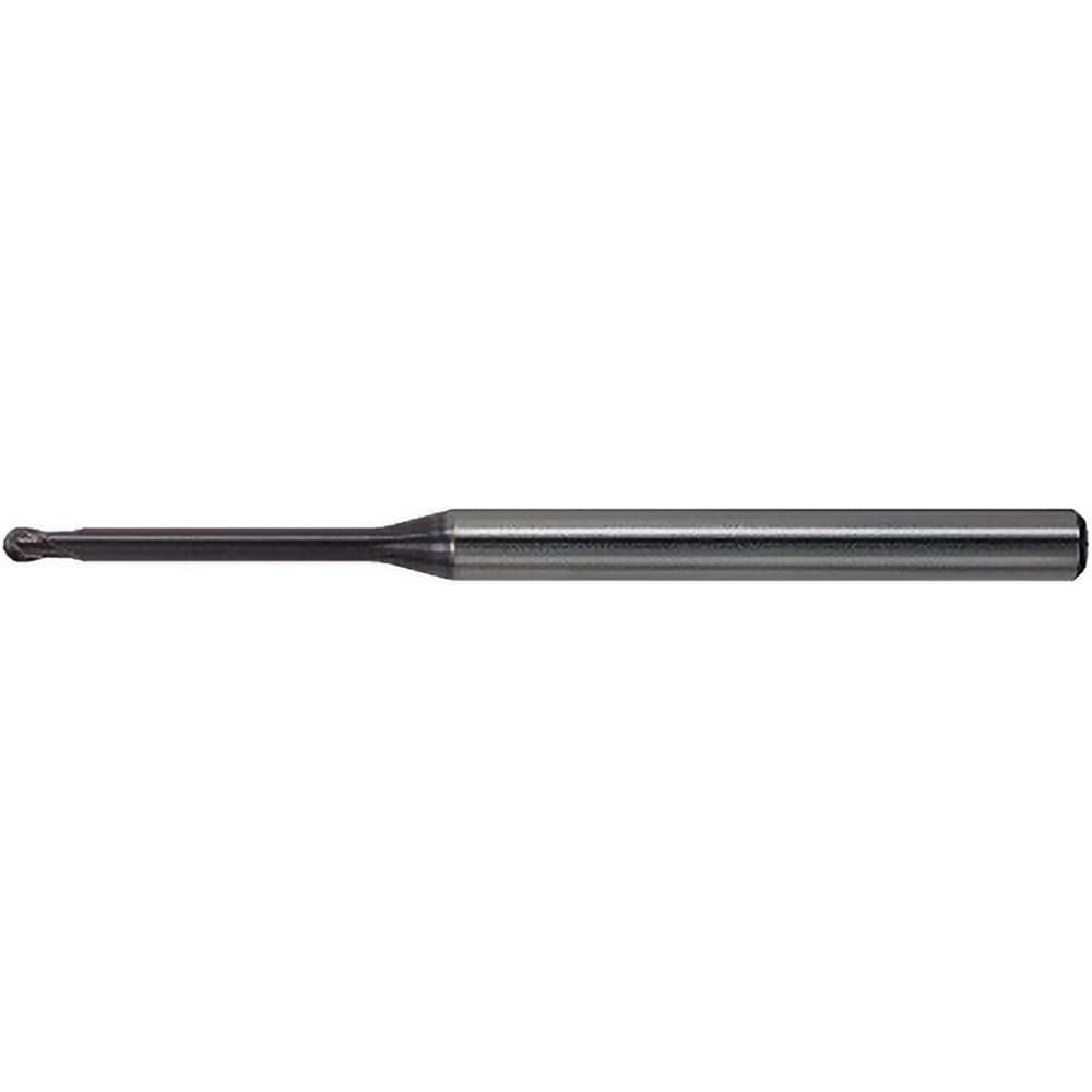 Ball End Mill: 0.80 mm Dia, 0.64 mm LOC, 2 Flute, Solid Carbide