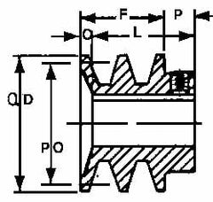 1-1/8" Bore Diam, 3-3/4" OD, Finished Bore Two Groove Sheave