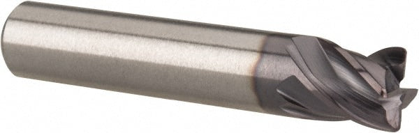 Corner Radius End Mill: 3/8" Dia, 3/8" LOC, 0.0300" Radius, 4 Flute, Solid Carbide