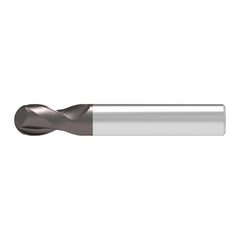 Ball End Mill: 0.90 mm Dia, 0.90 mm LOC, 2 Flute, Solid Carbide