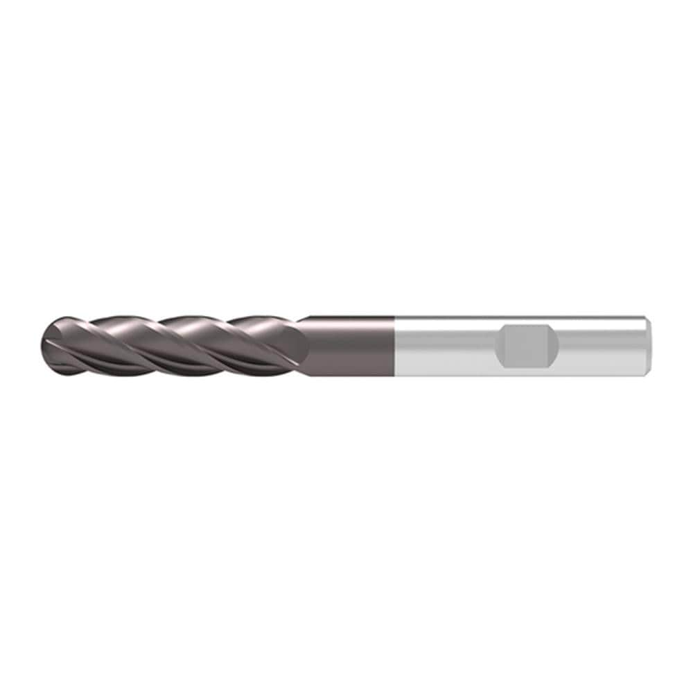 Ball End Mill: 12.00 mm Dia, 75.00 mm LOC, 4 Flute, Solid Carbide